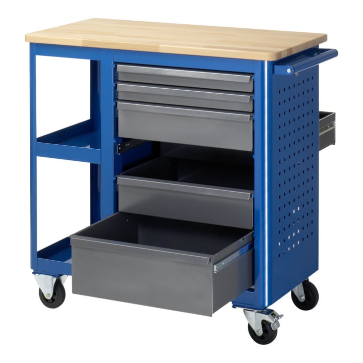 Rau rollende werkbank beuken blad met 6 laden 2 legplanken