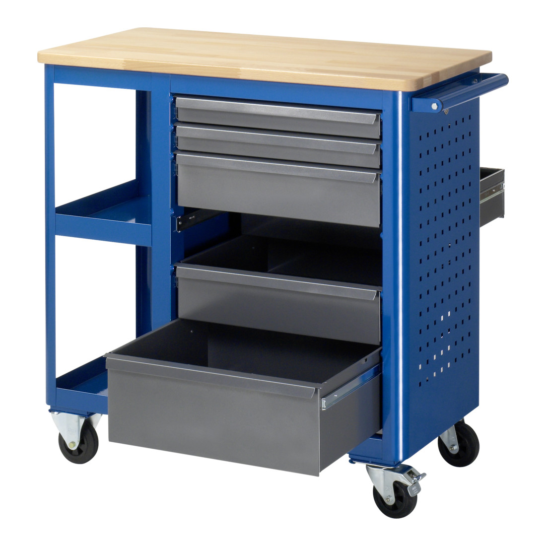 Rau rollende werkbank beuken blad met 6 laden 2 legplanken