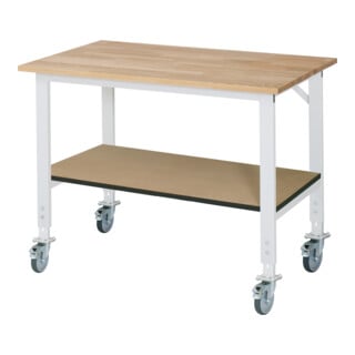 Rau Table de travail mobile (HV) Tom KM-01, L1250xP800xH910-1230mm, Plateau B 25mm