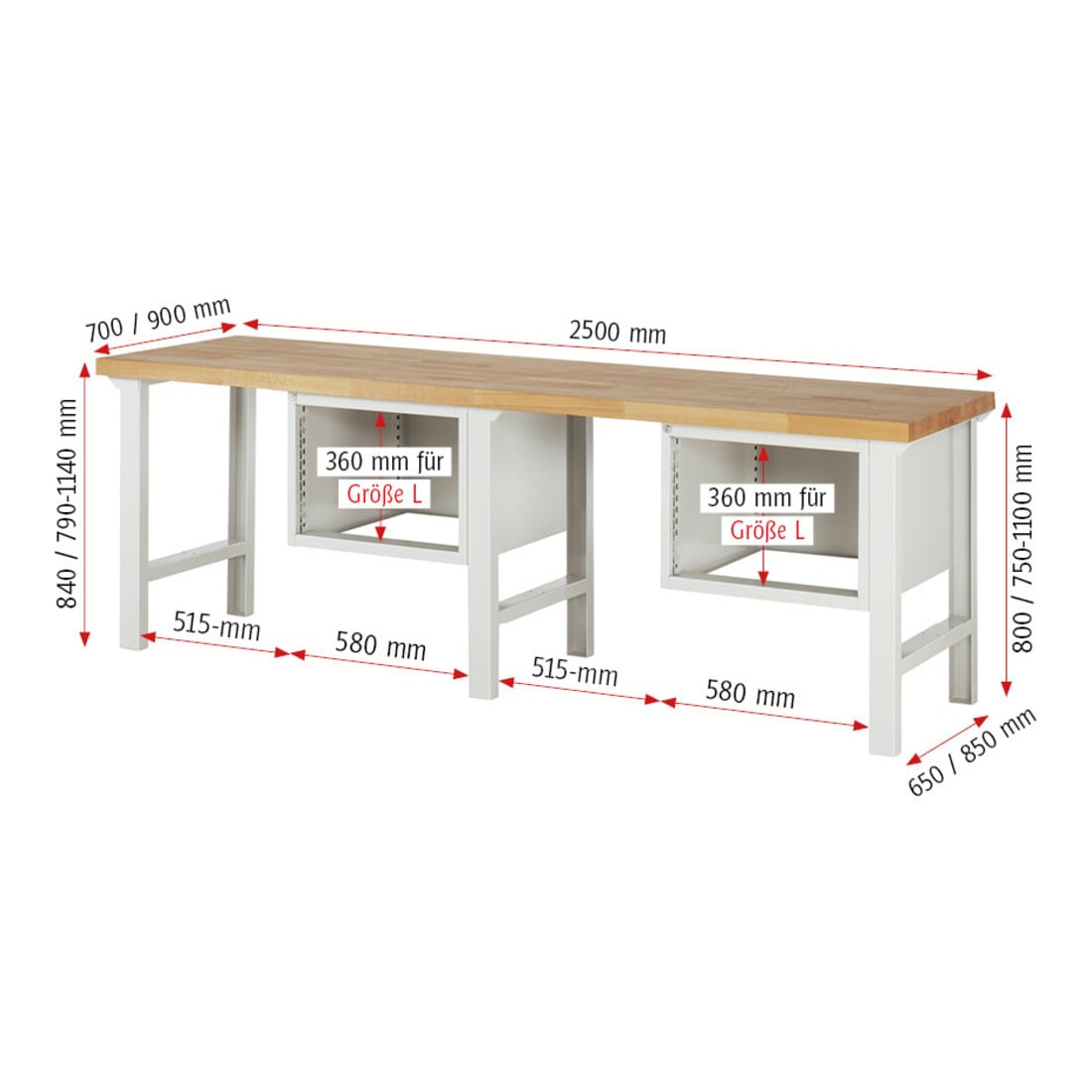 Rau Werkbank 7123A1, H840mm, 4x Schublade-TA
