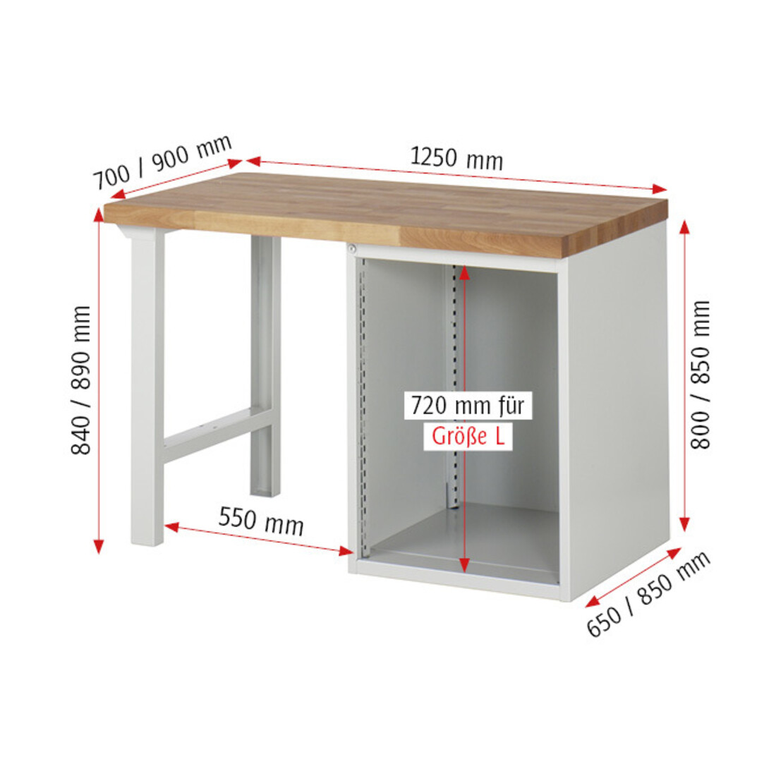 Rau Werkbank 7502A1, B1250xT700xH840mm, 1x Schublade-TA, 1x Tür