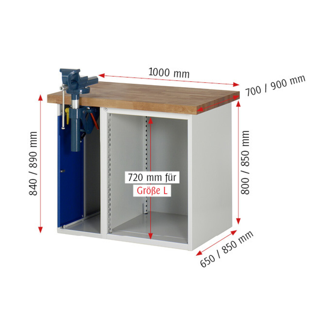 Rau Werkbank 7510A2, H890mm, 4x Schublade-TA, 1x SSKL