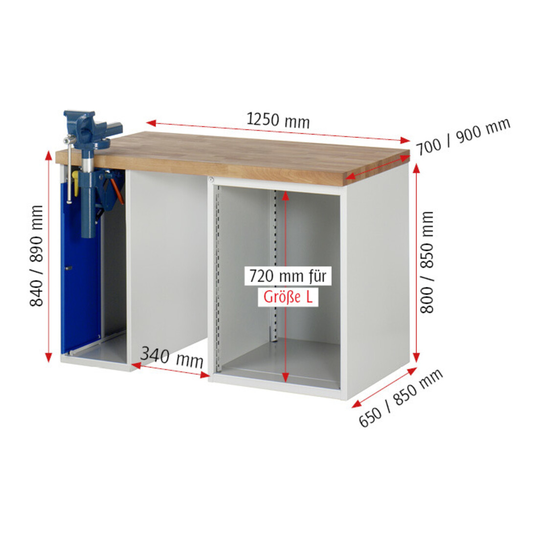 Rau Werkbank 7510A2, H890mm, 4x Schublade-TA, 1x SSKL