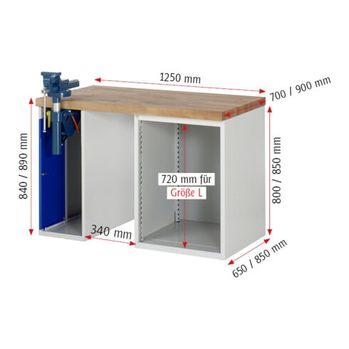 Rau Werkbank 7511A2, H890mm, 5x Schublade-TA, 1x SSKL