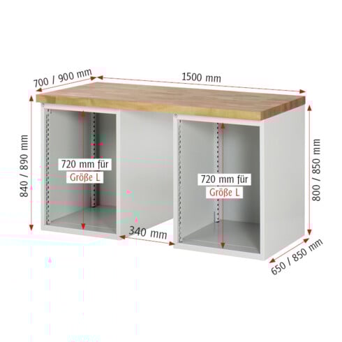 Rau Werkbank 7511A3, B1500xT700xH840mm, 10x Schublade-TA