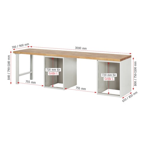 Rau Werkbank 7513A8, B3000xT700xH890mm, 10x Schublade-TA