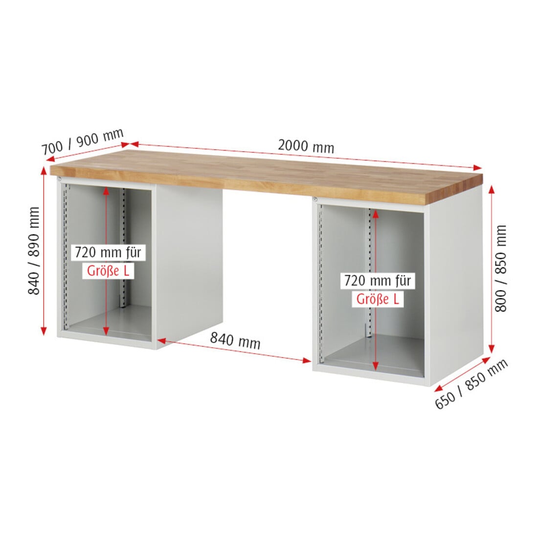 Rau Werkbank 7515A3, B2000xT900xH890mm, 12x Schublade-TA