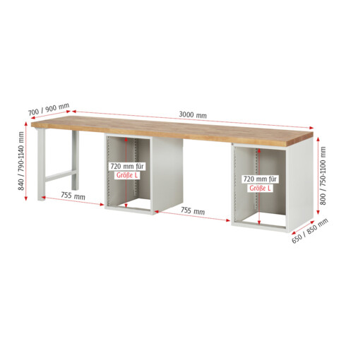Rau Werkbank 7516A8, B3000xT700xH890mm, 12x Schublade-TA
