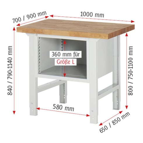Rau Werkbank 7127A1, H790-1140mm, höhenverstellbar, 3x Schublade-TA