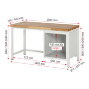 Rau Werkbank 8159A1, H840-1040mm, höhenverstellbar, 3x Schublade-TA-2