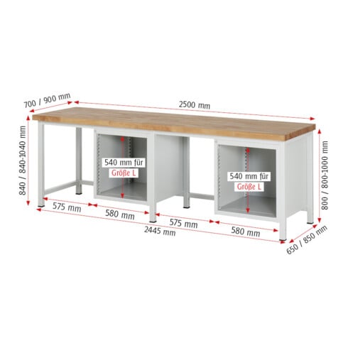 Rau Werkbank 8159A1, H840-1040mm, höhenverstellbar, 6x Schublade-TA