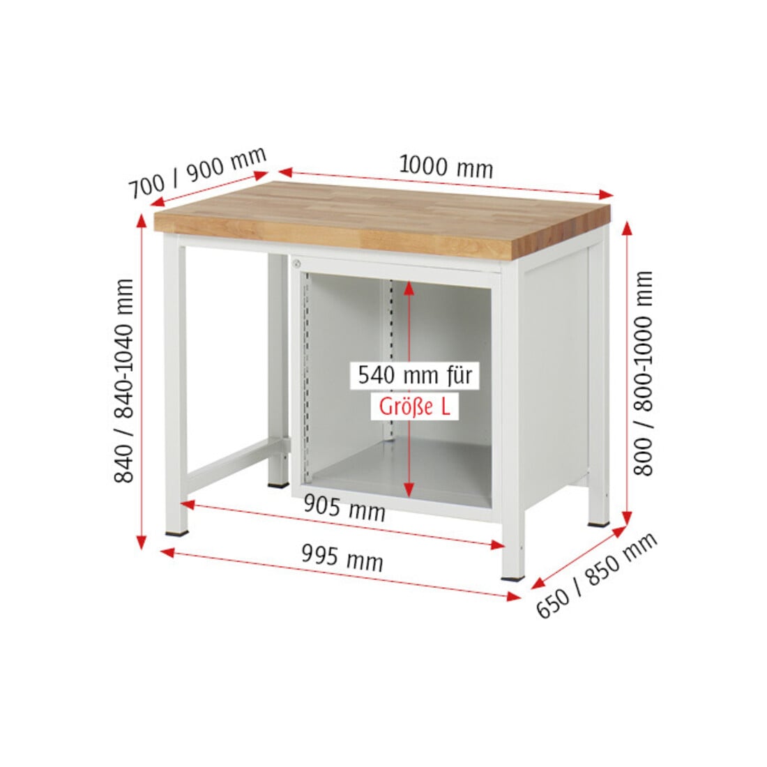 Rau Werkbank 8162A1, H840-1040mm, höhenverstellbar, 4x Schublade-TA
