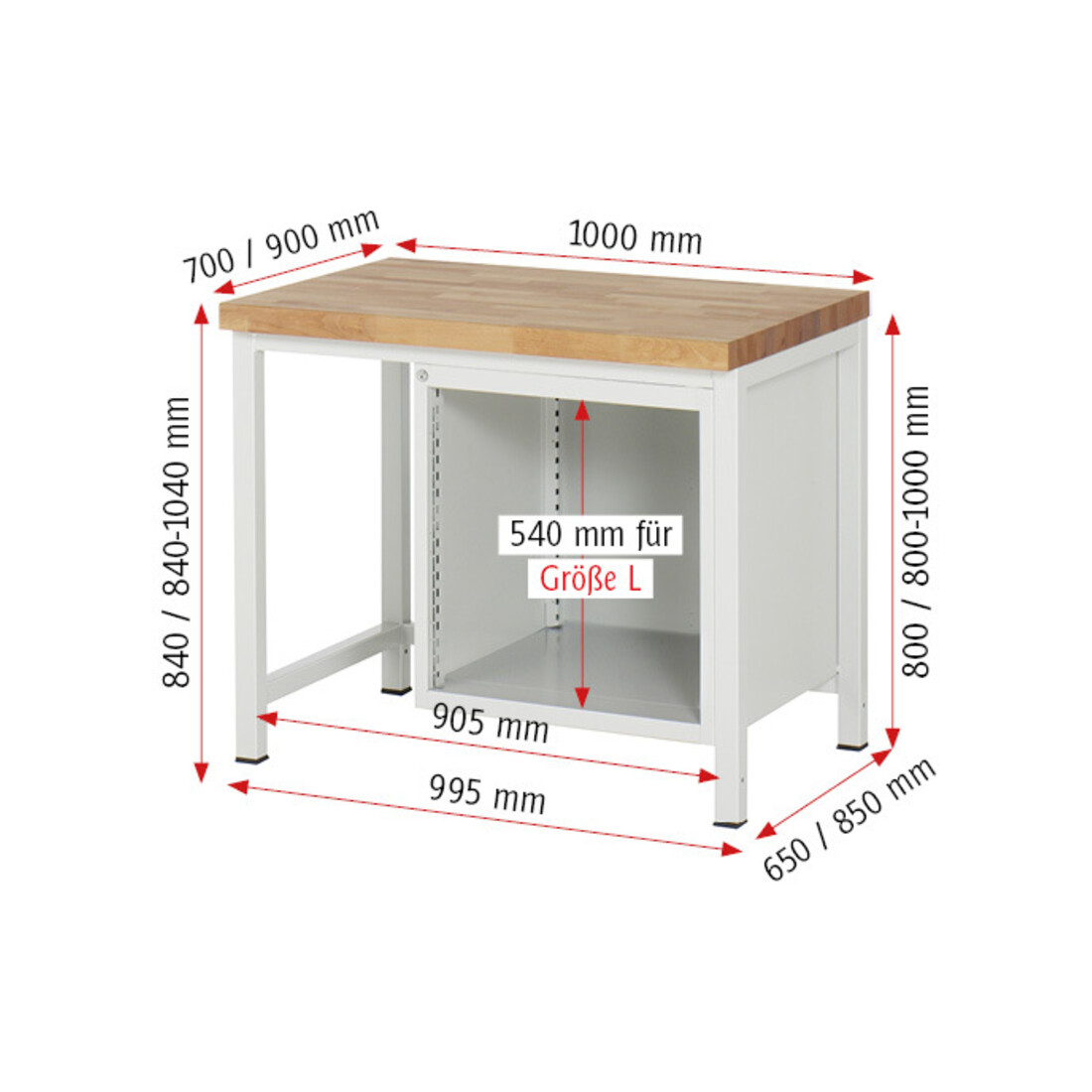Rau Werkbank 8162A1, H840-1040mm, höhenverstellbar, 4x Schublade-TA