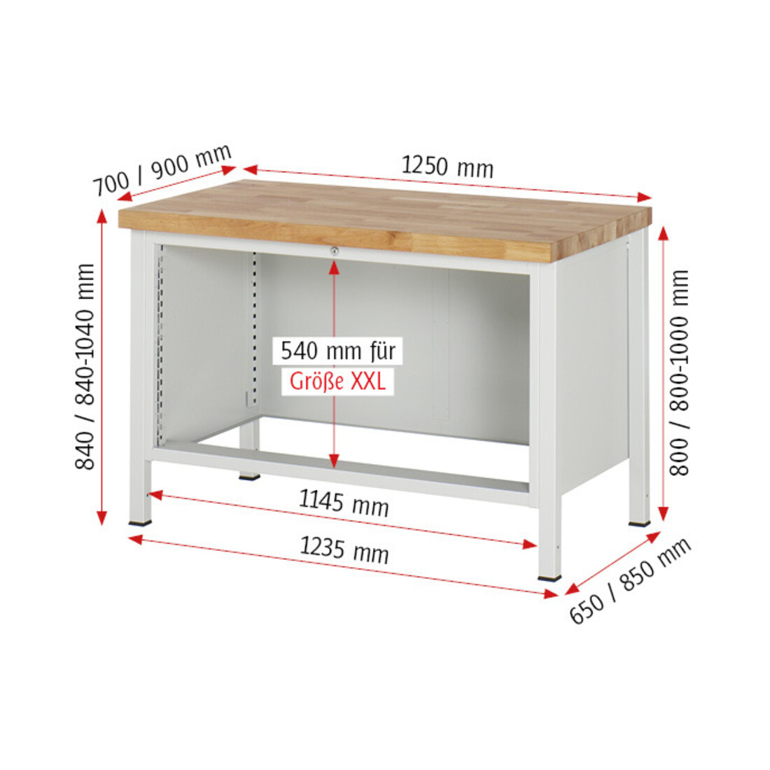 Rau Werkbank 8359A2, H840-1040mm, höhenverstellbar, 2x Schublade-TA