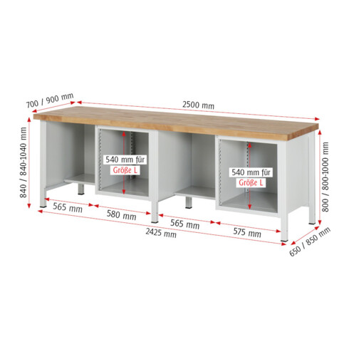 Rau Werkbank 8451A2, H840-1040mm, höhenverstellbar, 4x Schublade-TA