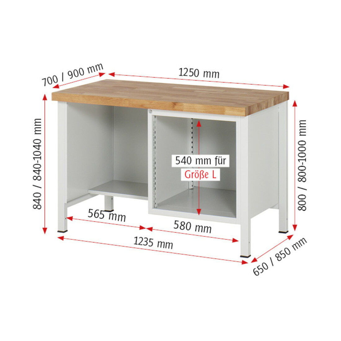 Rau Werkbank 8452A2, H840-1040mm, höhenverstellbar, 3x Schublade-TA