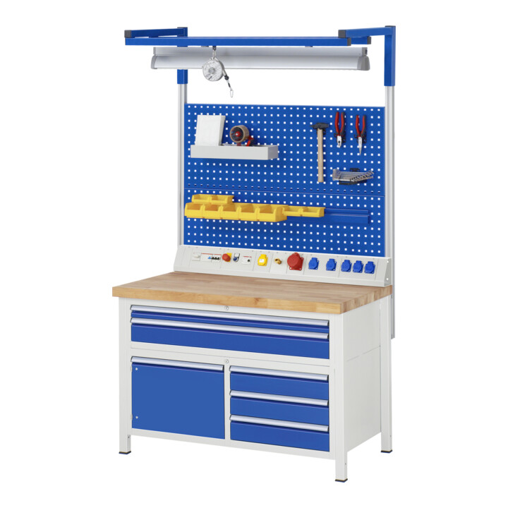 Rau Werkbank höhenverstellbar 8922A2, B1250xT700xH840-1040mm, 5x Schublade-TA, 1x Tür