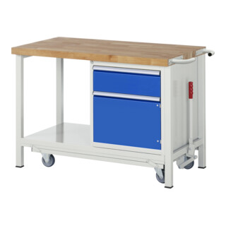 Rau Werkbank mit absenkbarem Fahrgestell 8152 880 mm Buche-Massiv-Platte 700 mm