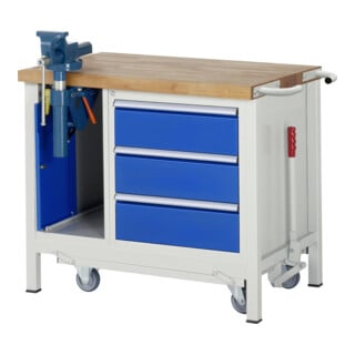 Rau Werkbank mit absenkbarem Fahrgestell 8183 880 mm Buche-Massiv-Platte 700 mm