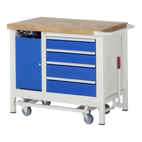 Rau Werkbank mit absenkbarem Fahrgestell 8183 880 mm Buche-Massiv-Platte 700 mm