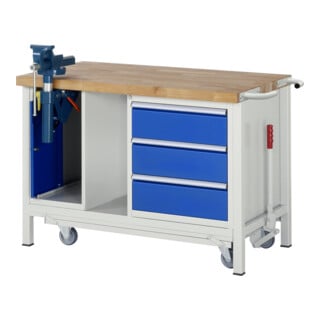 Rau Werkbank mit absenkbarem Fahrgestell 8183 880 mm Buche-Massiv-Platte 700 mm