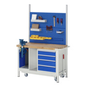 Rau Werkbank mit Fahrgestell 8185-6, B1250xT700xH880mm, 4x Schublade-TA, 1xSSK-4
