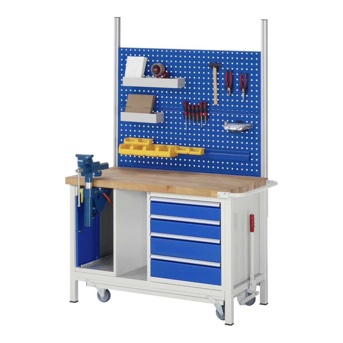 Rau Werkbank mit Fahrgestell 8185-6, B1250xT700xH880mm, 4x Schublade-TA, 1xSSK