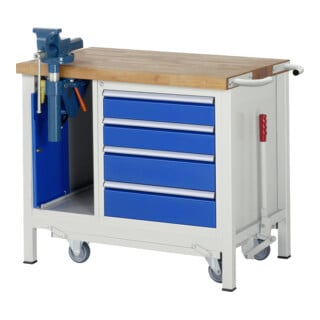 Rau Werkbank mit Fahrgestell 8185, T700xH880mm, 4x Schublade-TA, 1xSSK