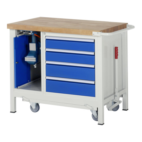 Rau Werkbank mit Fahrgestell 8185, T700xH880mm, 4x Schublade-TA, 1xSSK