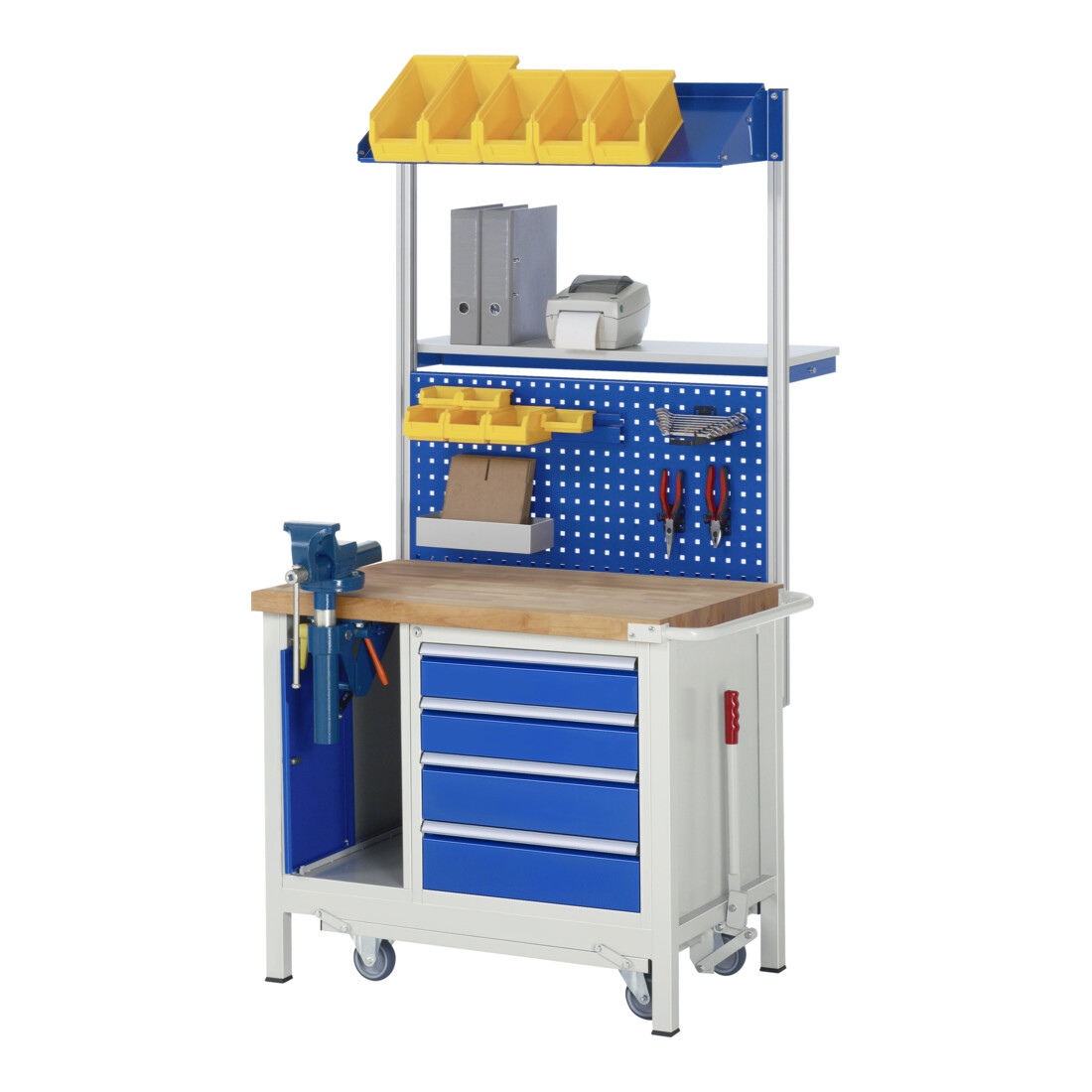Rau Werkbank mit Fahrgestell 8185, B1000xT700xH880mm, 4x Schublade-TA, 1xSSK
