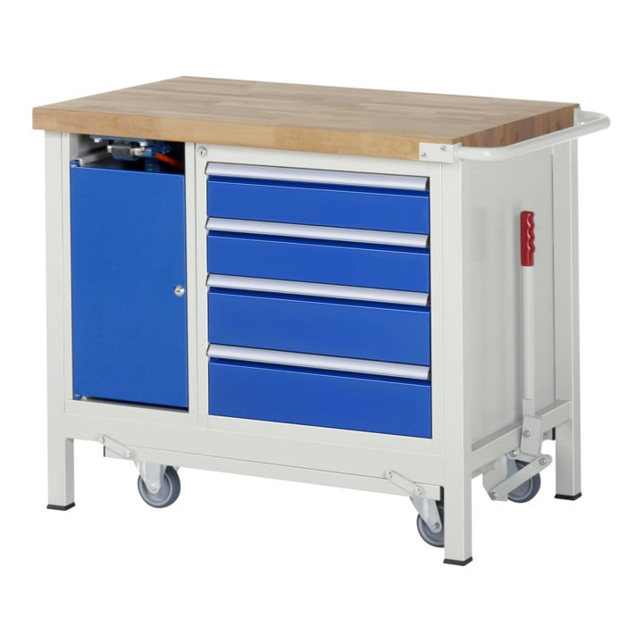 Rau Werkbank mit Fahrgestell 8185, B1000xT700xH880mm, 4x Schublade-TA, 1xSSK