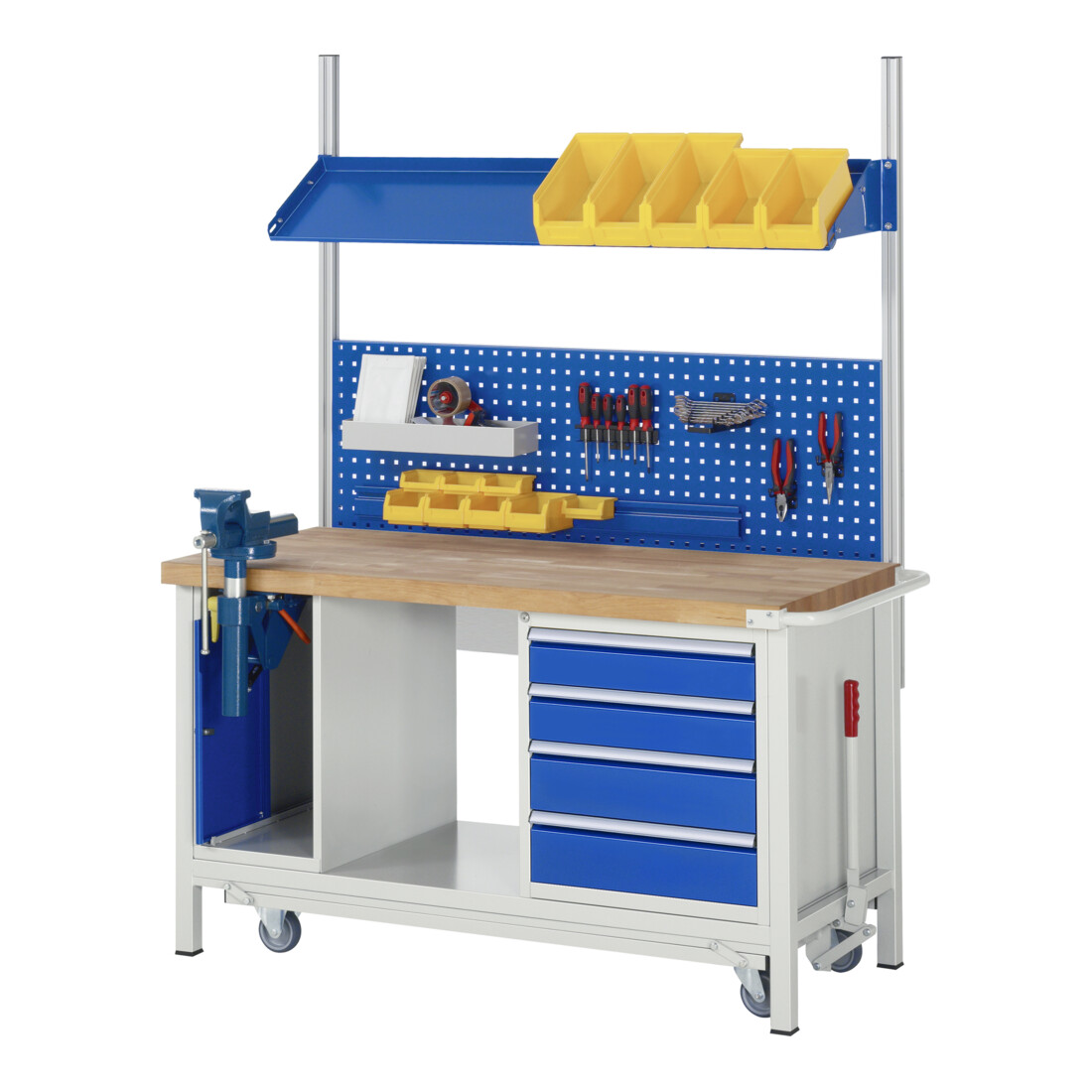Rau Werkbank mit Fahrgestell 8185, B1500xT700xH880mm, 4x Schublade-TA, 1xSSK