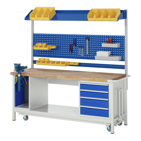 Rau Werkbank mit Fahrgestell 8185, T700xH880mm, 4x Schublade-TA, 1xSSK