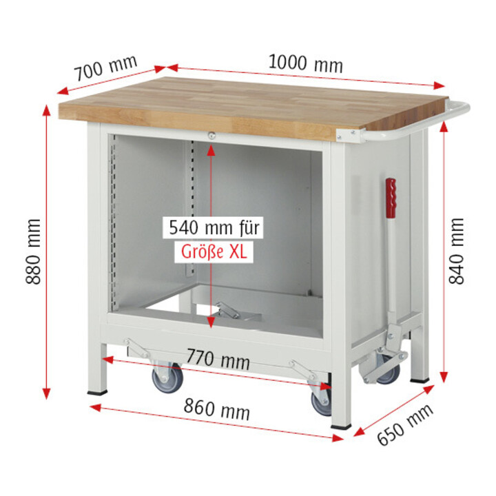 Rau Werkbank mit Fahrgestell 8257, B1000xT700xH880mm, 3x Schublade-TA