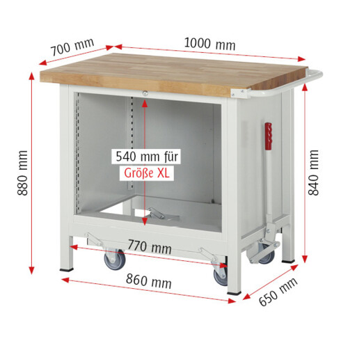 Rau Werkbank mit Fahrgestell 8262, B1000xT700xH880mm, 4x Schublade-TA