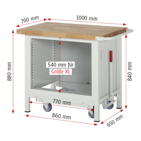 Rau Werkbank mit Fahrgestell 8262, B1000xT700xH880mm, 4x Schublade-TA