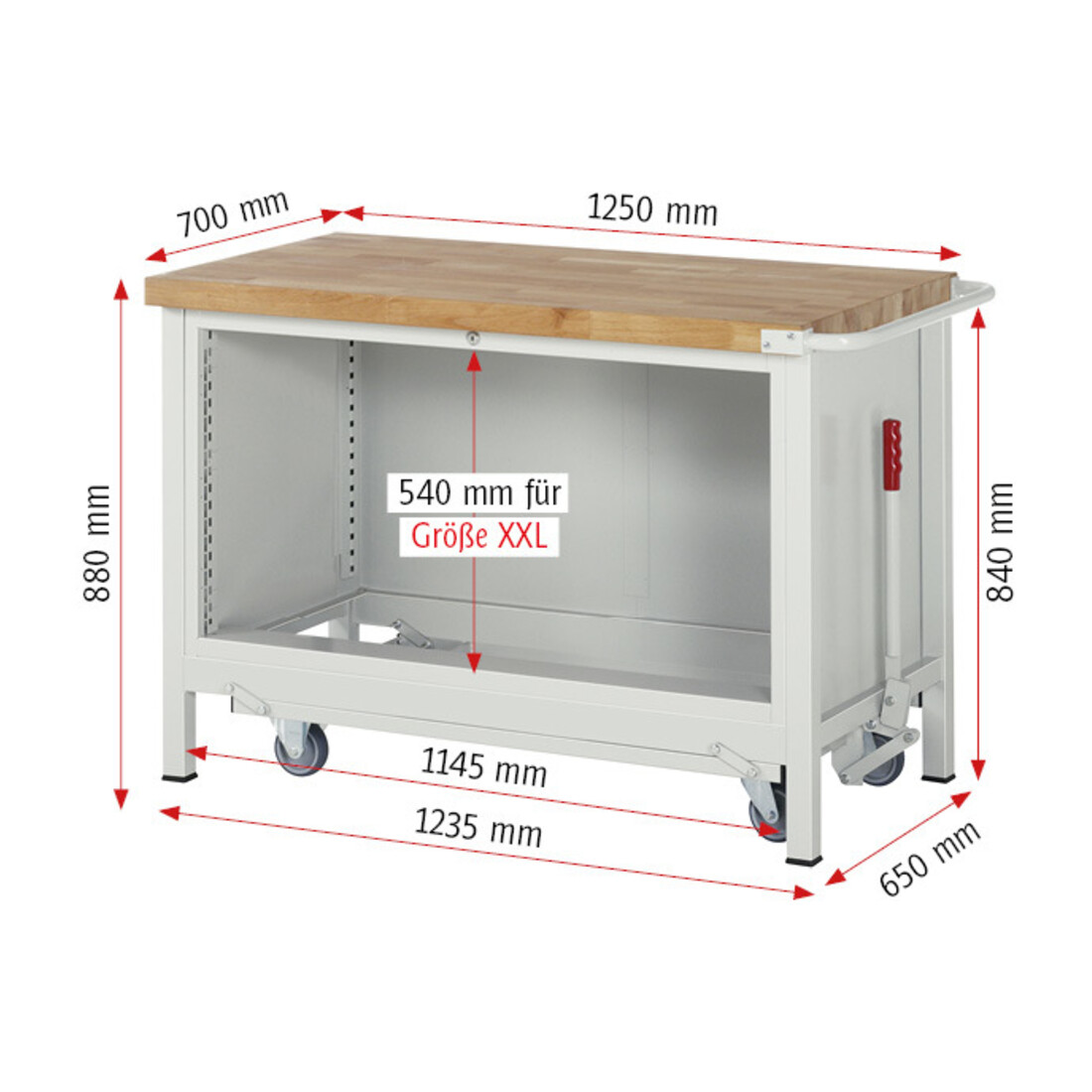 Rau Werkbank mit Fahrgestell 8357, T700xH880mm, 3x Schublade-TA