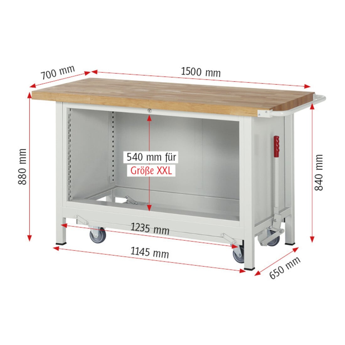 Rau Werkbank mit Fahrgestell 8357, T700xH880mm, 3x Schublade-TA
