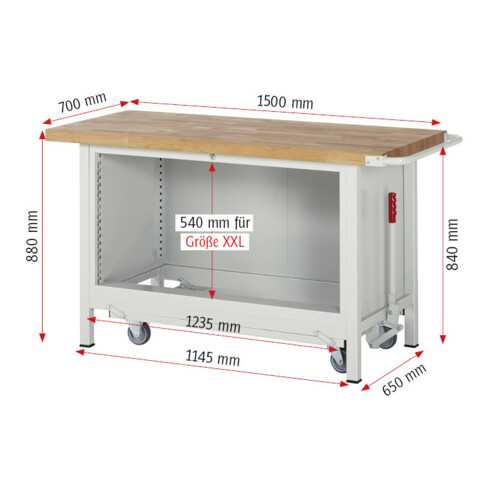 Rau Werkbank mit Fahrgestell 8357, T700xH880mm, 3x Schublade-TA