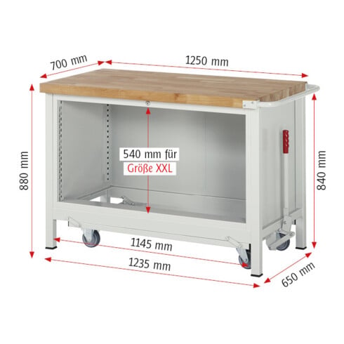 Rau Werkbank mit Fahrgestell 8362, T700xH880mm, 4x Schublade-TA