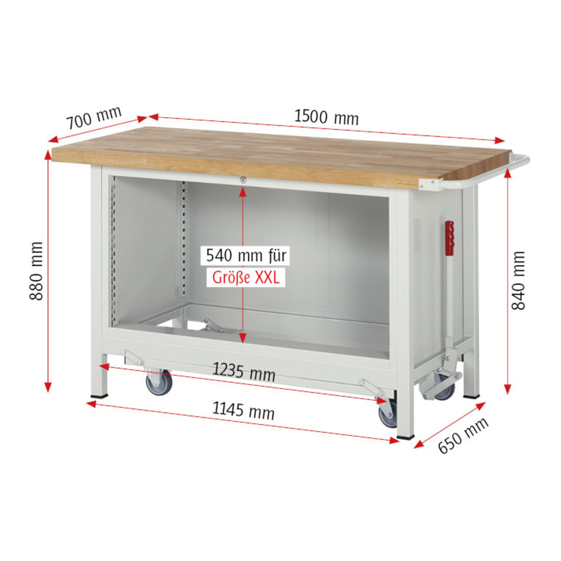 Rau Werkbank mit Fahrgestell 8362, T700xH880mm, 4x Schublade-TA
