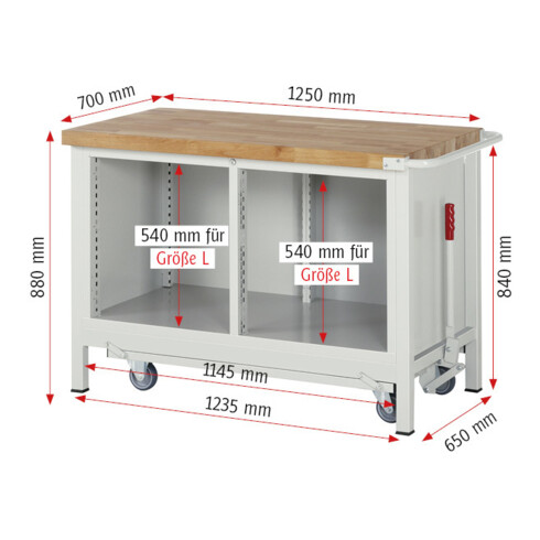 Rau Werkbank mit Fahrgestell 8462, T700xH880mm, 3x Schublade-TA