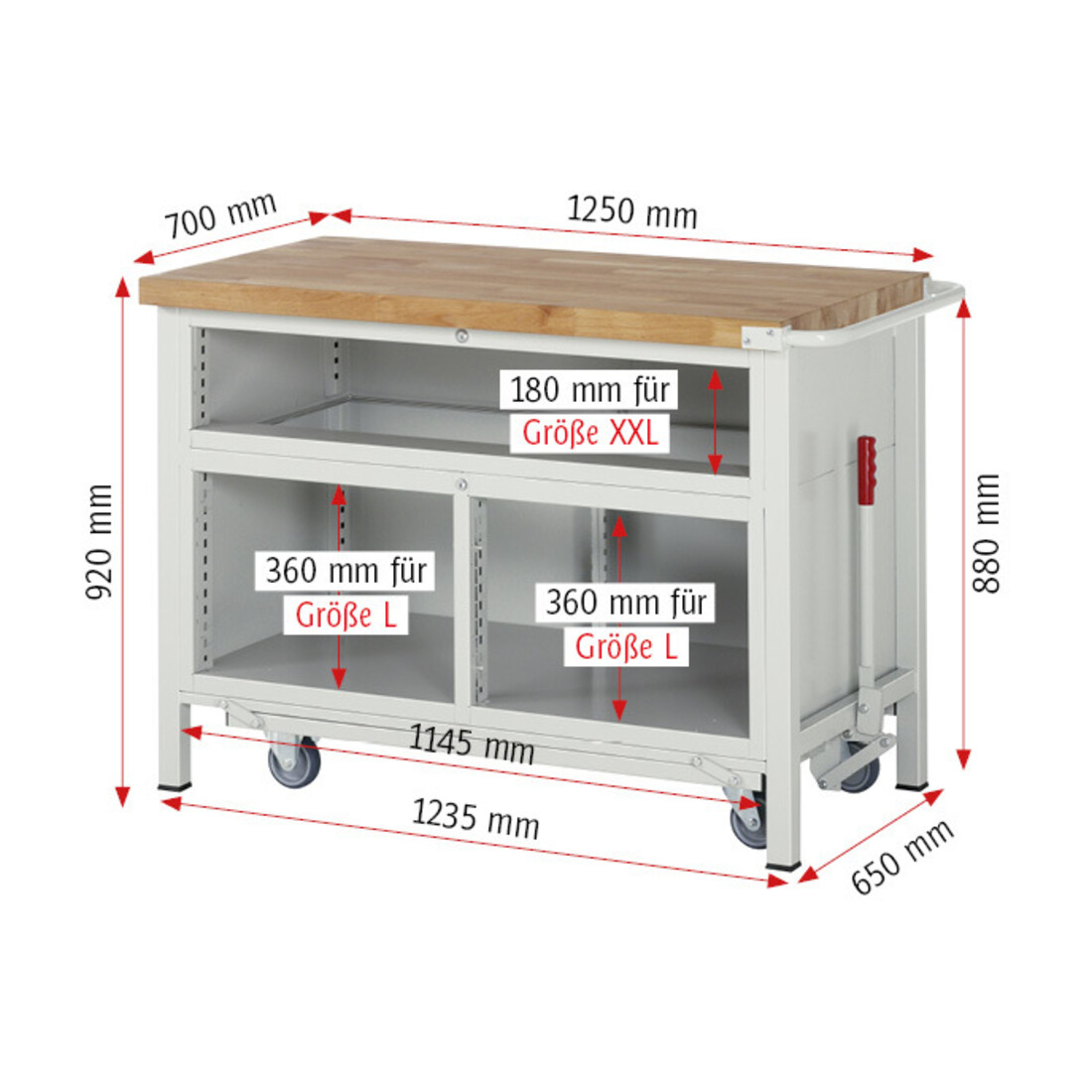 Rau Werkbank mit Fahrgestell 8921, T700xH880mm, 5x Schublade-TA