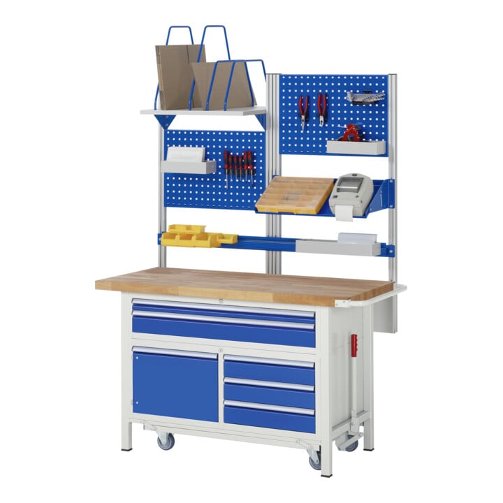 Rau Werkbank mit Fahrgestell 8921, B1250xT700xH880mm, 5x Schublade-TA