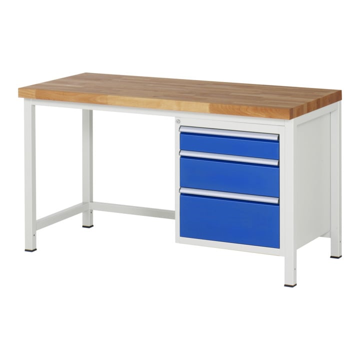 Set Rau GmbH Werkbank, BxTxH 1500x700x840 mm + Einteilungsset für Schubladen BxT 490x560 mm: 1 Trennwand, 4 Quertrennbleche + Einteilungsset für Schubladen BxT 490x560 mm: Antirutschmatte