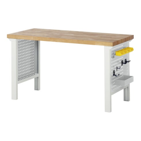 Rau zijwand met gaten voor werkbankvoet 7000, H617mm, voor voetdiepte 650mm, RAL7035