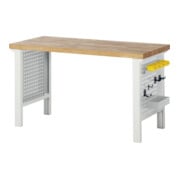 Rau zijwand met gaten voor werkbankvoet 7000, H617mm, voor voetdiepte 650mm, RAL7035-3