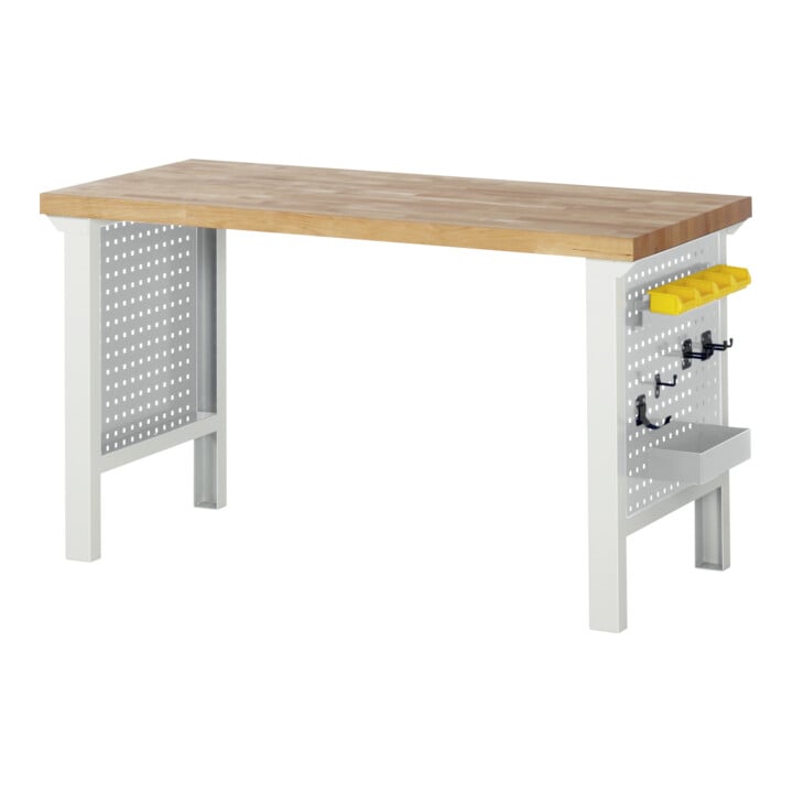 Rau zijwand met gaten voor werkbankvoet 7000, H617mm, voor voetdiepte 650mm, RAL7035