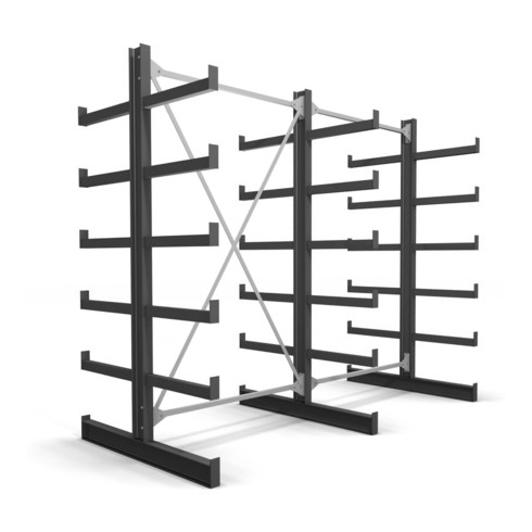 Rayonnage à bras en porte-à-faux STIER, double, 2 travées avec 5 niveaux 2600x2000x500 mm