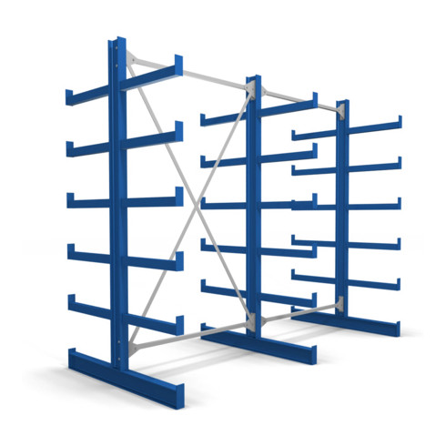 Rayonnage à bras en porte-à-faux STIER, double, 2 travées avec 5 niveaux 2600x2000x500 mm, bleu gentiane